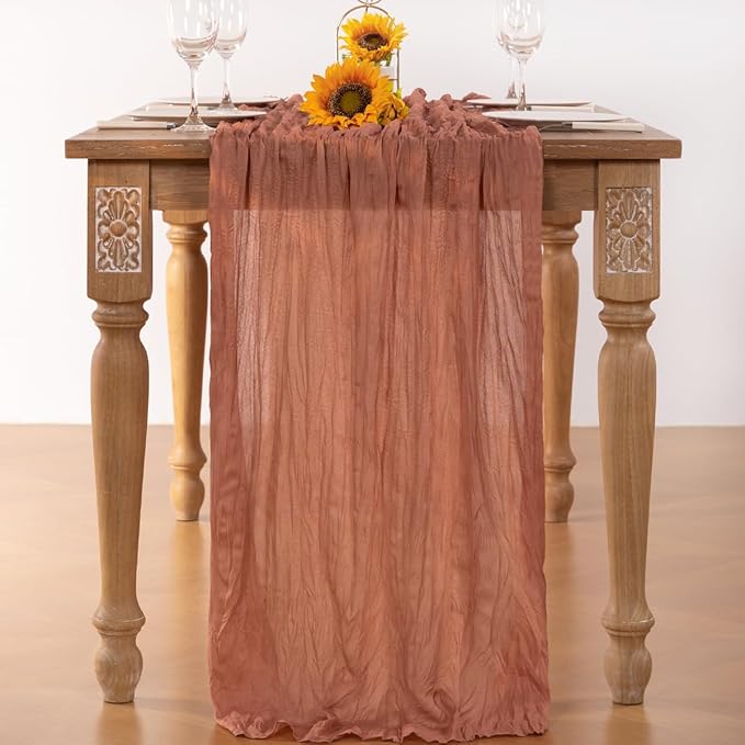Dusty Rose Cheesecloth Table Runner Fall Table Runner Boho Gauze 120 Inches Cheese Cloth Fall Table Decorations for Thanksgiving Wedding Bridal Baby Shower Birthday Party Decor