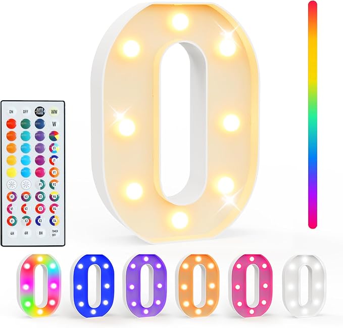 Pooqla Colorful Light Up Letters with Remote, Upgraded 35 Colors LED Marquee Letters, RGB Lighted Letter for Girls Teenager Gift, Birthday, Party, Wedding, Night Light, Room, Bedroom Decor, Letter O