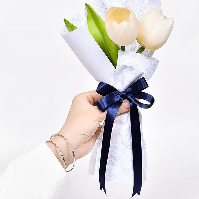 1" x 50 Yards Navy Blue Satin Ribbon Single Faced Fabric Ribbons for Gift Wrapping, Crafting, Bows Making, Flower Bouquet, Wedding, Home Decor