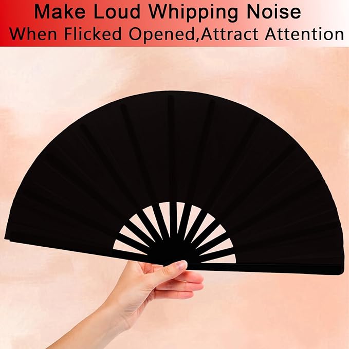 13inch Large Rave Fan Popping Clacking Fans for Line Dancing,Hand Fans for Women Foldable,Boots on The Ground Fan,Portable for Outdoor,Wedding,Party,Decoration (2pcs Black)