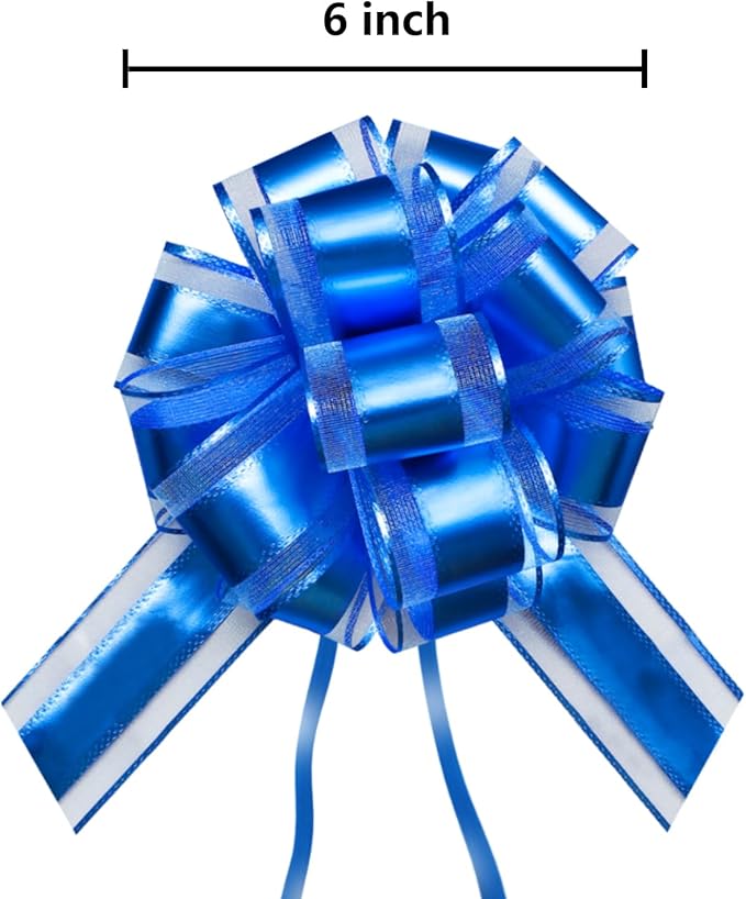 7 Pieces Large Pull Bows, 6 inche, Big Bow for Gift Wrapping, Christmas Party Birthday Gift, Wedding Baskets,Valentine's Day Decorations, Flower Decoration (Blue)