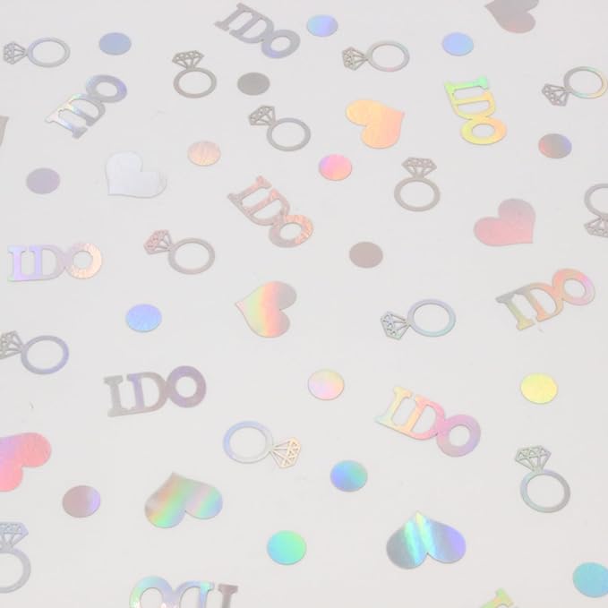 Wedding Confetti, Engagement Confetti for Wedding Shower Decorations, Bridal Shower Confetti for Bridal Shower Decorations, 160 PCS Glitter Iridescent I DO Confetti for Engagement Decorations