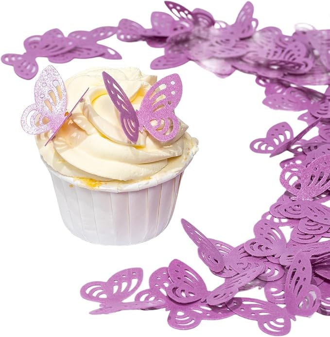 Purple Edible butterflies,Edible Flowers,Edible leaves, Wafer Paper Cake Cupcake Toppers for Decorating Rice Paper Flower Food Decorations for Baking Girl Birthday Party (Purple butterflies 60)