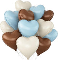 Blue Brown Heart Balloons,12Pcs 18Inch Baby Blue Coffee Brown Heart Shaped Foil Helium Polyester Film Balloons for Baby Shower Birthday Anniversary Wedding Engagement Bear Party Decorations