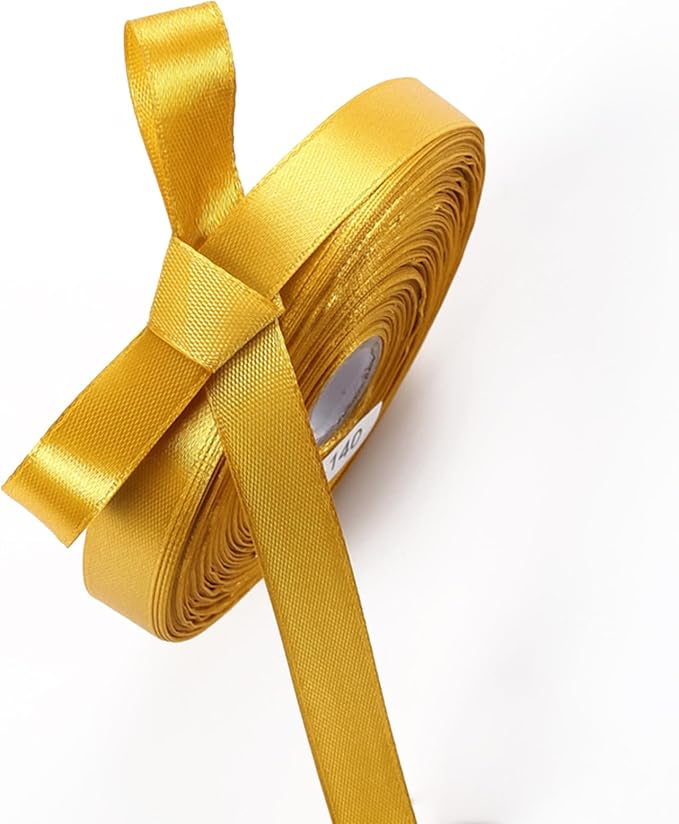 1/2 Inch Gold Satin Ribbon 50 Yards Solid Fabric Ribbons for Gift Wrapping, Crafts and DIY Projects, Bows Making, Wedding, Party, Holiday Decor