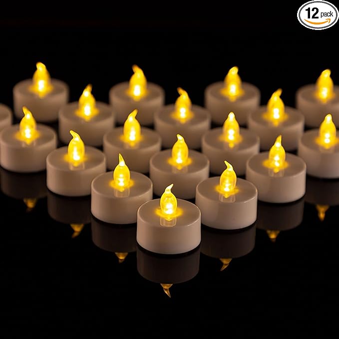 LED Tea Lights Candles- 12PACK Warm Yellow Flameless Candles Realistic and Bright Flickering Long Lasting 200Hours for Holiday Celebration,Party,Home Decoration,Battery Operated