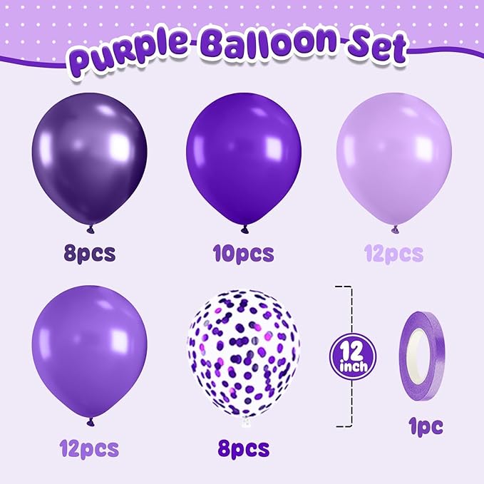 Purple Balloons,50Pcs 12 Inch Metallic Lavender Black Purple Confetti for Princess Girl Birthday Bridal Shower Wedding Anniversary Party Supplies