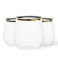 TOSSWARE POP Gold Rim 12oz Vino Jr Set of 12, Premium Quality, Recyclable, Unbreakable & Crystal Clear Plastic Cocktail Glasses