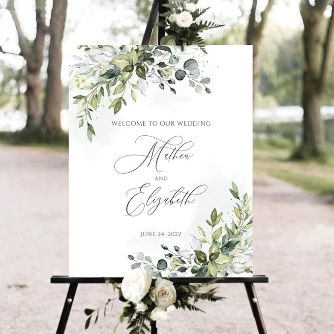 Greenery Wedding Welcome Sign, Eucalyptus Wedding Sign, Botanical Welcome Wedding Sign, Welcome to our Wedding Sign, Wedding Signs for Ceremony, Personalized Wedding Welcome Sign #15