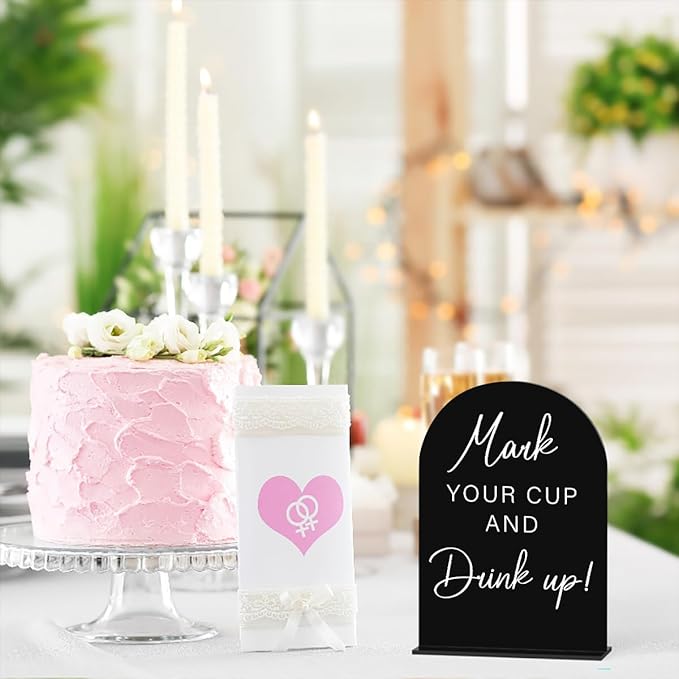 Acrylic Wedding Sign Wedding Signs for Ceremony Mark Your Cup and Drink Sign for Wedding, Modern Calligraphy Arch Acrylic Table Top Sign for Wedding Reception and Event Party Table(black）