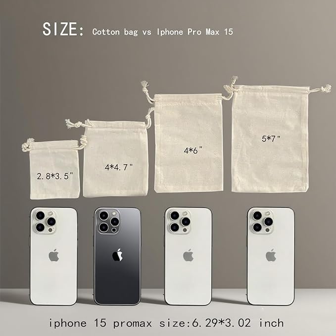 gobyhumm 20 Pieces Pure Cotton Drawstring Bags Muslin Bags Sachet Bag for Home Supplies （4 * 6"）