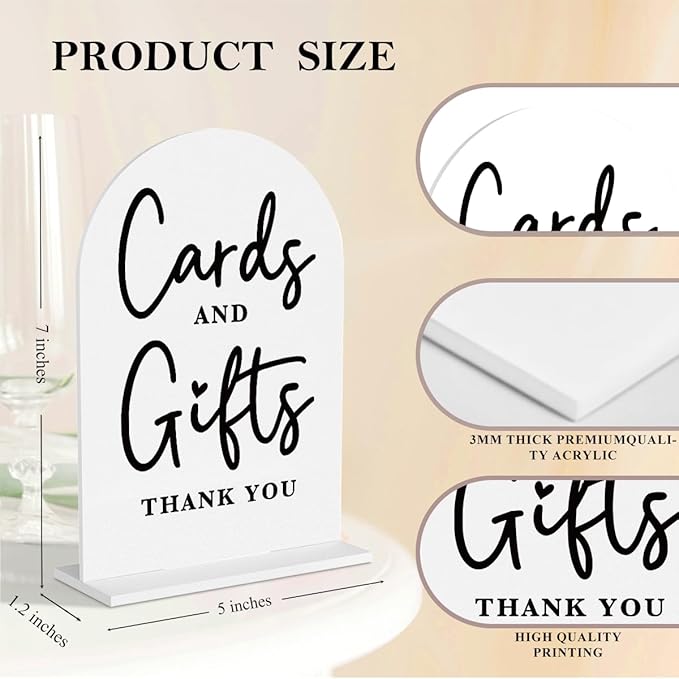 2 Pcs Acrylic Wedding Signs for Ceremony and Reception, Bridal Shower Decorations, Cards and Gifts Signs, Guest Book Sign, Arch Acrylic Table Top Sign with Holder for Wedding Reception (White)