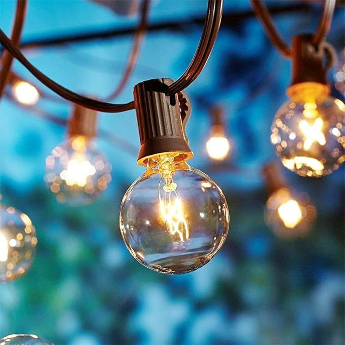 50Ft Outdoor Patio String Lights, G40 Clear String Lights with 53 Globe Bulbs, Waterproof Connectable Hanging String Lights for Outside Backyard Wedding Party Decor, E12 Base, Brown Wire