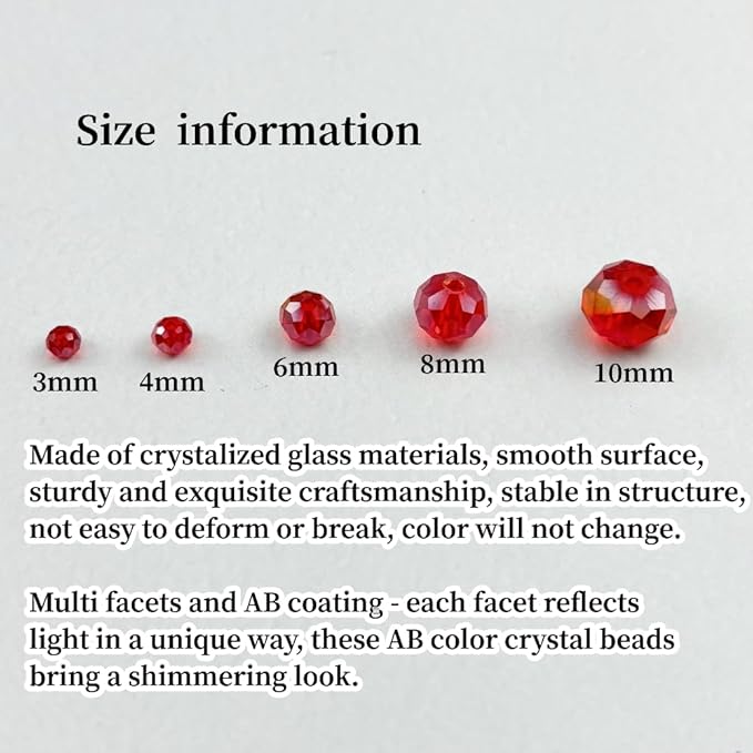 100pcs 8mm Crystal Glass Beads for Crafts Faceted Rondelle Glass Beads for Jewelry Making Crystal Spacer Beads for Necklaces Bracelets Earrings DIY Craft(Red AB)