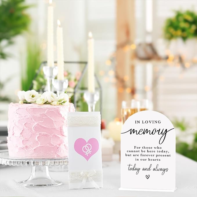 In Loving Memory Acrylic Wedding Sign Memory Table Sign for Wedding Wedding Signs for Ceremony Modern Calligraphy Arch Acrylic Table Top Sign for Wedding Reception and Event Party Table(white)