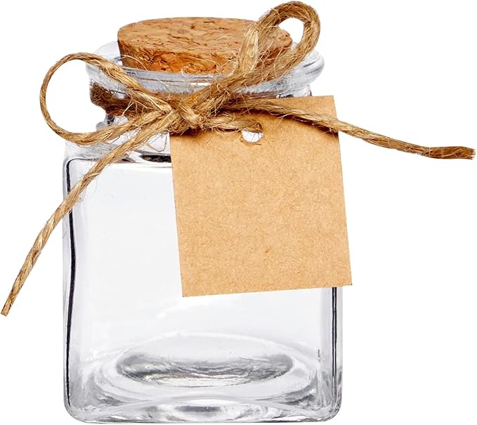 BLUE PANDA 15 Pack Small Glass Bottles with Cork Stoppers - Mini Jars with Cork Lids, Twine, and Blank Tags for Crafting & Spices - Small Bottles 1.7 Oz (50ml)