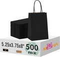 MESHA Gift Paper Bags 500 PACK 5.25x3.75x8'' Black Medium Shopping Kraft Bags Bulk with Handles Reusable for Business,Grocery,Birthday,Wedding,Kids Party,Favors