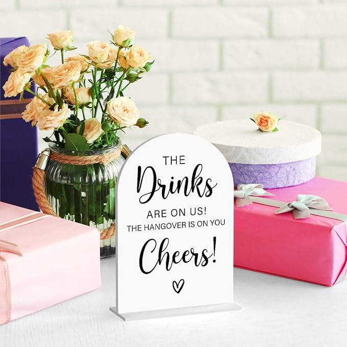 Acrylic Wedding Sign, Bridal Shower Decorations, The Drinks Sign for Ceremony, Modern Font Table Signs, Acrylic Table Top Signs for Wedding Reception and Event Party (White)