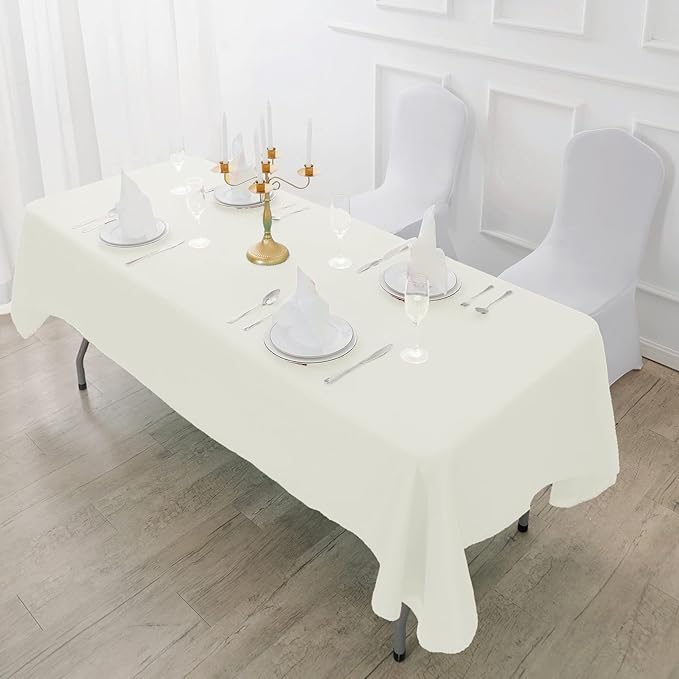 Fokitut 6 Pack Waterproof Rectangle Tablecloth, 90x132 Inch,Stain Resistant and Wrinkle Polyester Table Cloth, Fabric Table Cover for Kitchen Dining, Wedding, Party, Holiday Dinner-Ivory