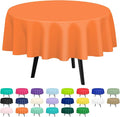 QIKSION Orange Round Tablecloth 2 Pack, 84 Inch Plastic Table Cover Disposable for Parties
