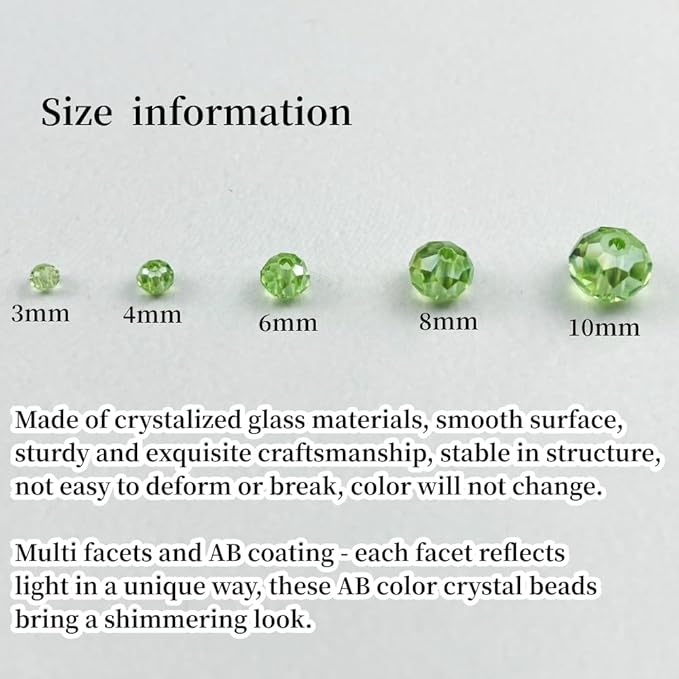 400pcs 4mm Crystal Glass Beads for Crafts Faceted Rondelle Glass Beads for Jewelry Making Crystal Spacer Beads for Necklaces Bracelets Earrings DIY Craft(Light Green AB)