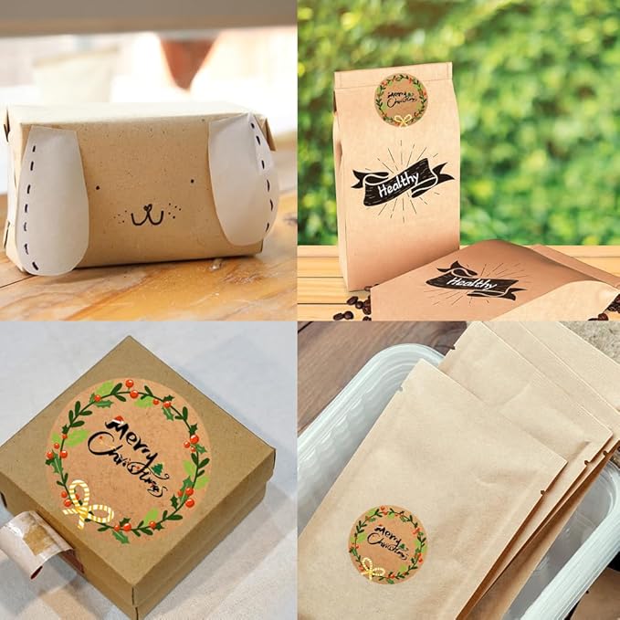 100-1000pcs Custom Stickers Merry Christmas Stickers Personalized Labels Adhesive Xmas Decorative Envelope Seals Stickers for Cards Gift Boxes (Round-4)