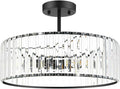 Modern Crystal Ceiling Light Fixture, Semi Flush Mount Ceiling Light, Matte Black Hallway Lighting Fixtures Chandelier, Crystal Chandelier for Kitchen Bedroom Dining Room Closet, 5-Light, 16 Inch
