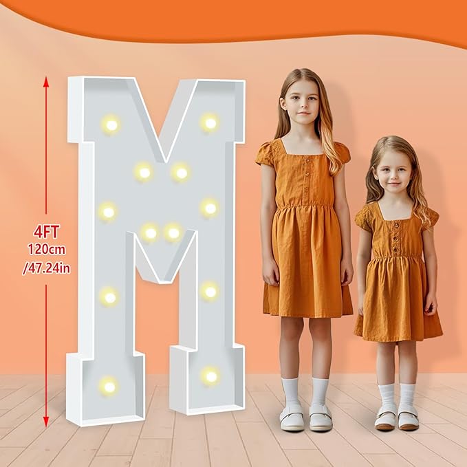 4FT Marquee Light Up Letters, Warm White Light Up Letter M, Large Marquee Letter Marry Me Sign for Birthday Party Decorations Wedding Proposal Decor
