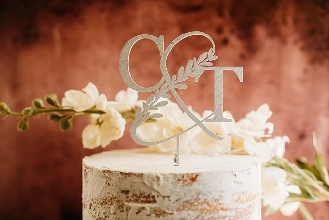 Custom Initials Wedding Personalized Acrylic and Wood Cake Topper, Modern Ampersand, Cake Topper, Birthday Topper, Rustic Elegant Cake Toppers