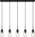Black Dimmable Pendant Lighting for Kitchen Island, 5-Light Modern Pendant Lights for Kitchen Restaurant Living Room with Clear Glass Shade