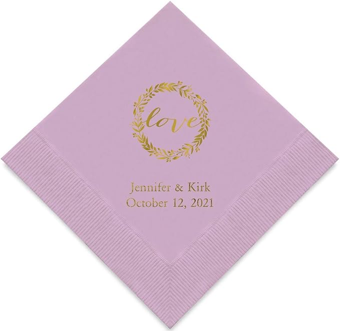 Weddingstar Personalized Printed Paper Napkins 3-Ply 50 Pack - Cocktail Lavender
