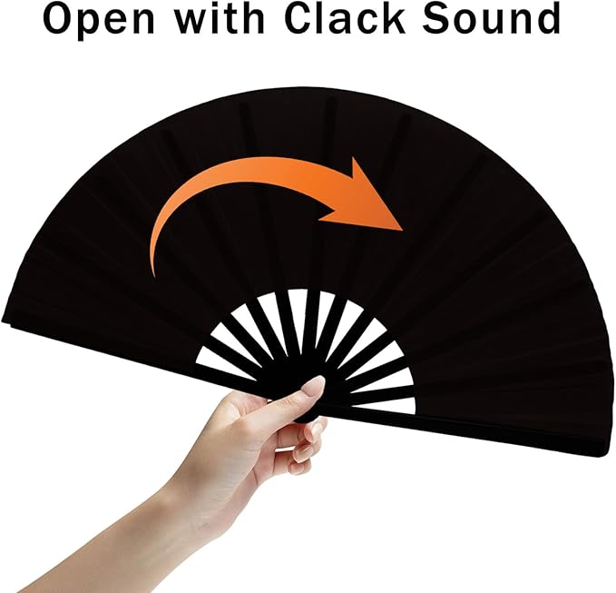 13inch Large Rave Fan Popping Clacking Fans for Line Dancing,Hand Fans for Women Foldable,Boots on The Ground Fan,Portable for Outdoor,Wedding,Party,Decoration (10pcs Black)