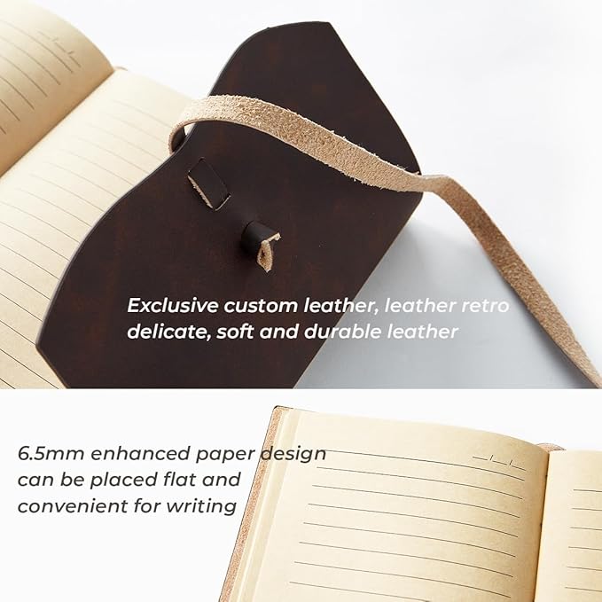 Leather Journal Notepad, Small Notebook 4.8x6.5 Inches, Mini Journal, Retro Premium Planner, Lined Diary Vintage Style, Ideal for Women and Men, Artists, Travelers, Brown