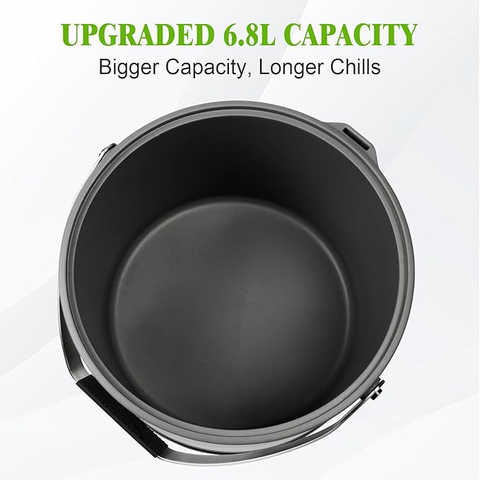 7QT/6.8LDouble-Wall Insulated Ice Bucket with Scoop & Lid, Large Capacity Stainless Steel Beverage Bucket for Party Cocktail Bar, Champagnes (Black)
