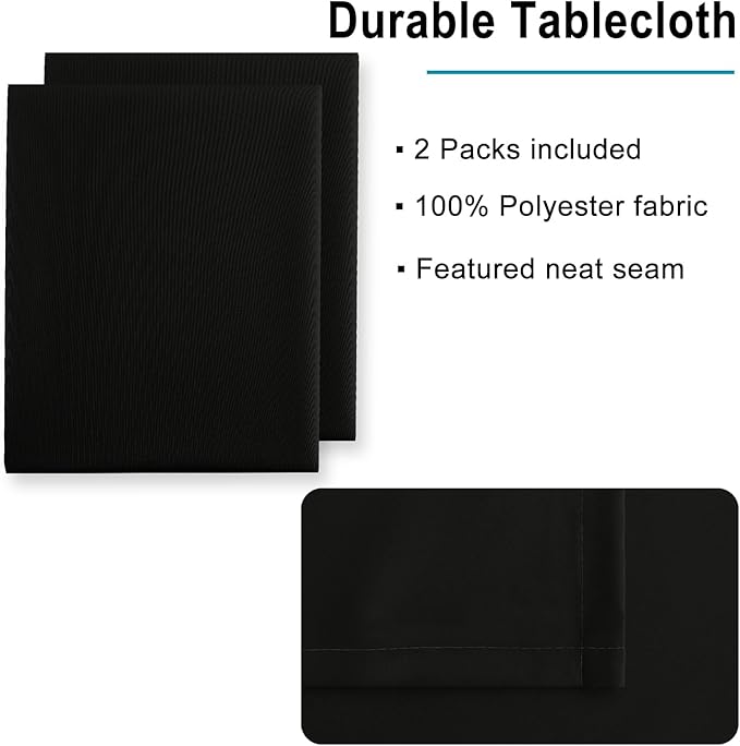 Hiasan 2 Pieces Black Tablecloth Square - Waterproof and Wrinklr Resistant Washable Polyester Fabric Table Cloth for Dining Room and Outdoor Use, 40 x 40 Inch