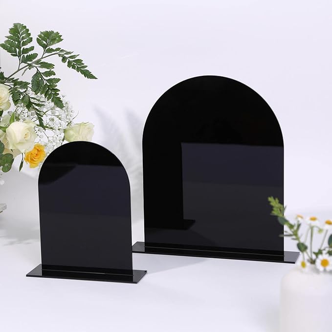 UNIQOOO Black Acrylic Arch Table Sign With Holders, 5x7 inches Wedding Table Numbers, 1/8 Inches Thick, DIY Blank Arched Acrylic Sign for Wedding reception, Centerpiece, Decoration, Event, Set 10