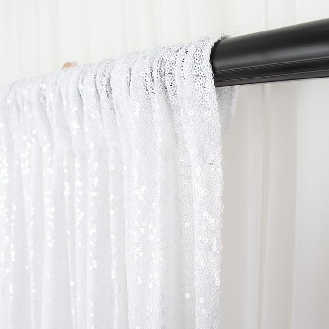 DUOBAO 7x7 Ft White Sequin Backdrop Curtain | Shimmering Pear White Photo Background for Wedding, Baby Shower, Graduation & Party Decor | Elegant Sparkle Backdrops for Pictures & Ceremonies