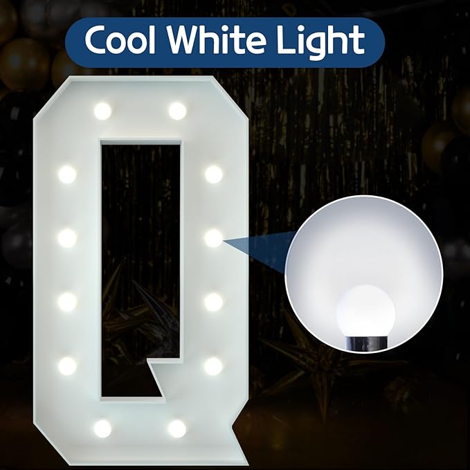 Marquee Letters 4 Feet Tall Large Light Up Letters Baby Shower Decorations Wedding Engagement Proposal White Party Decorations Marry Me Sign Big Cardboard Backdrop Q