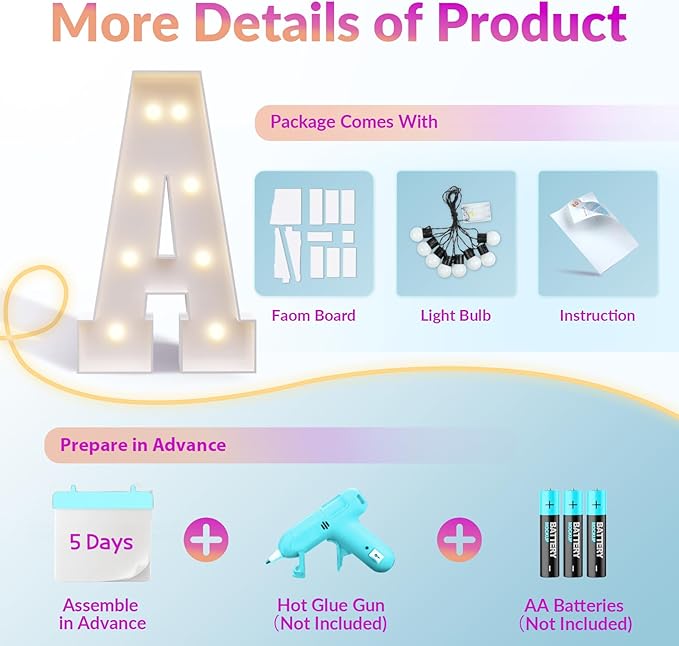 JoyMuse Marquee Letters 3 Feet Tall, Light Up Letters 3FT with Lights, Large Letters for Party, Letter B Light Up Letters for Baby Shower Wedding Proposal Graduation Birthday Decorations