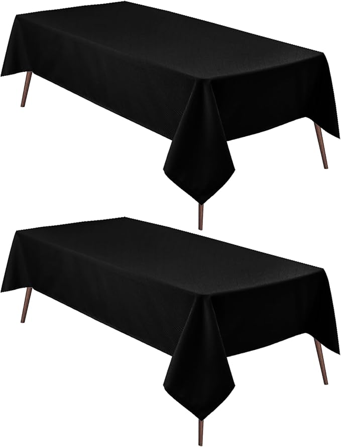 Hiasan 2 Pieces Black Tablecloth Rectangle - Waterproof and Wrinklr Resistant Washable Polyester Fabric Table Cloth for Dining Room and Outdoor Use, 70 x 140 Inch