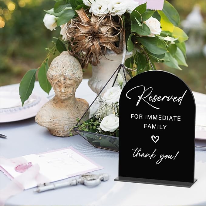 Acrylic Wedding Sign Wedding Signs for Ceremony Reserved for Immediate Family Sign for Wedding, Modern Calligraphy Arch Acrylic Table Top Sign for Wedding Reception and Event Party Table(black）