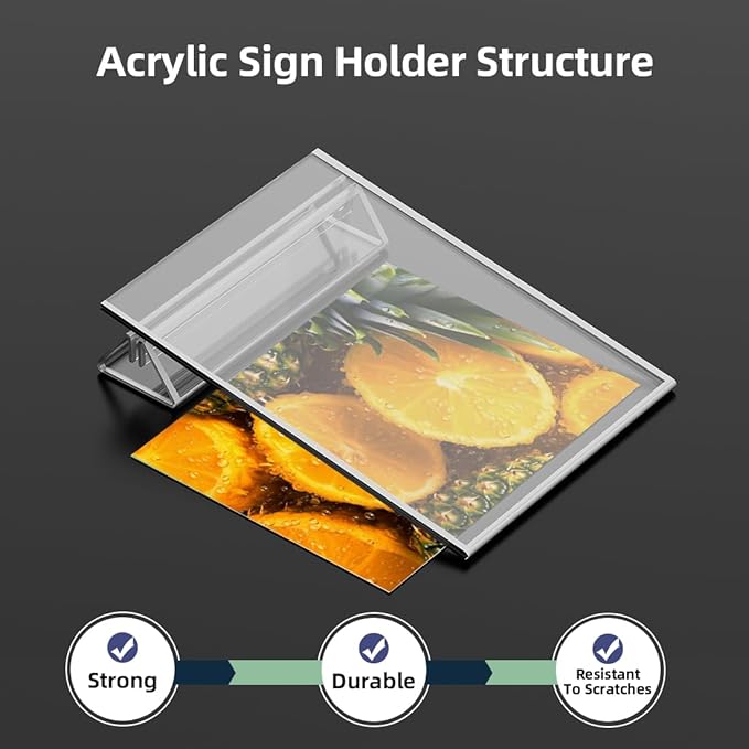 Clear Acrylic Sign Holder 5X7 with Silver Borders Display Stand, Double Sided Acrylic Picture Frames Plastic Sign Holder for Wedding Table Numbers Menu Holder (6 Pack)