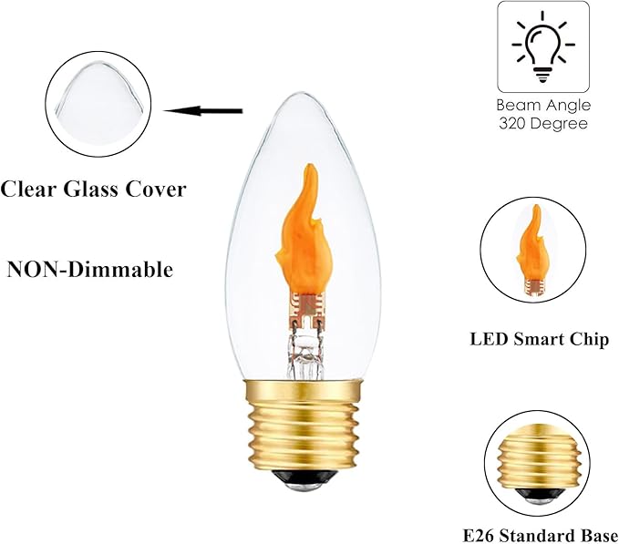 LED Flickering Light Bulbs E26 Flame Effect Bulb Standard Base, Fire Light Bulbs for Halloween Christmas Decoration, 2 Pack