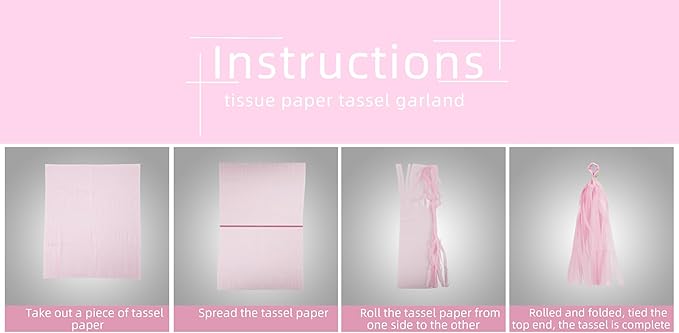 Rose-Gold Pink White Party Decorations - 15Pcs Tissue Paper Tassel Garland Birthday Decorations Valentines Day Decorations Baby Girl Shower Women Bridal Wedding Engagement Bachelorette HongTongTong