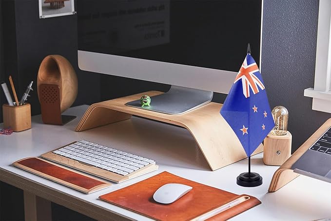WXTWK 2 Pack New Zealand Flag New Zealand Deluxe Desk Flag Set - Mini Small New Zealand Table Office Flags with Black 12" Solid Pole Stand Base Classroom Meeting Desktop Decorations