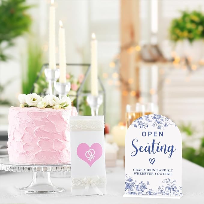 Acrylic Wedding Signs, Dusty Blue Wedding Decor, Blue Weddings Decor, Open Seating Signs for Reception, Modern Calligraphy Arch Acrylic Table Top Sign for Weddings Parties Dinners (White)