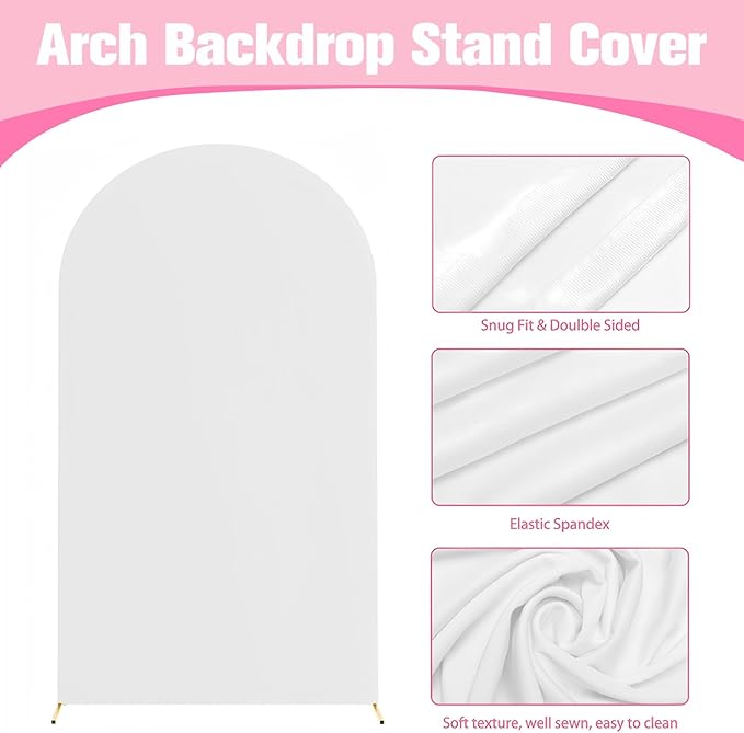 Bazen Wedding Arch Backdrop Stand 7.2FT, 6.6FT Set of 2 Metal Arch Backdrop Stand with White Arch Cover for Birthday Party Wedding Ceremony Bridal Baby Shower Banquet Party Event Decor