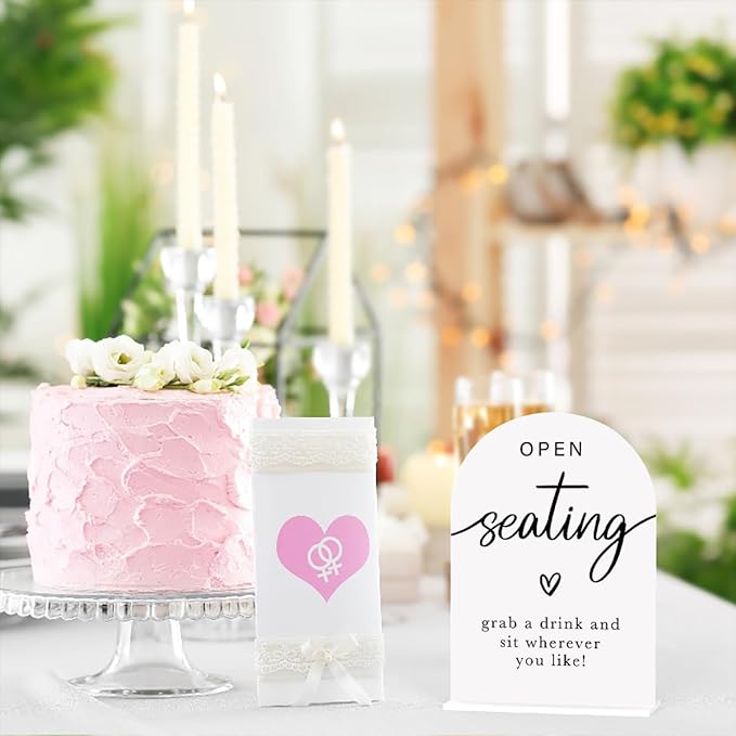 Acrylic Wedding Sign Wedding Signs for Ceremony Open Seating Sign for Wedding Modern Calligraphy Arch Acrylic Table Top Sign for Wedding Reception and Event Party Table(white）