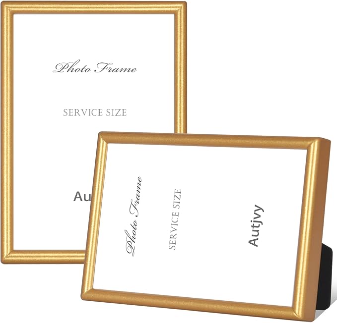 4x6 Picture Frame Matte Gold Modern Simple Thin Aluminum Metal Photo Frame with HD Real Glass, Display for Tabletop and Wall Collage. (2 Pack)