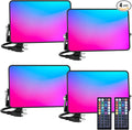 LED Flood Light 600W Equiv, 60W RGB Outdoor Color Changing Stage floodlights with Remote, IP66 Landscape Floor Spotlights, Uplighting Indoor Uplights for Events Party, Timer-DIY Color, 4 Pack